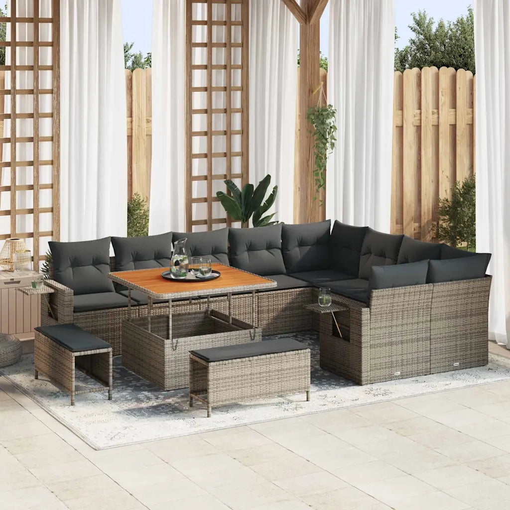 Set Divano da Giardino 12 pcs Grigio polyrattan