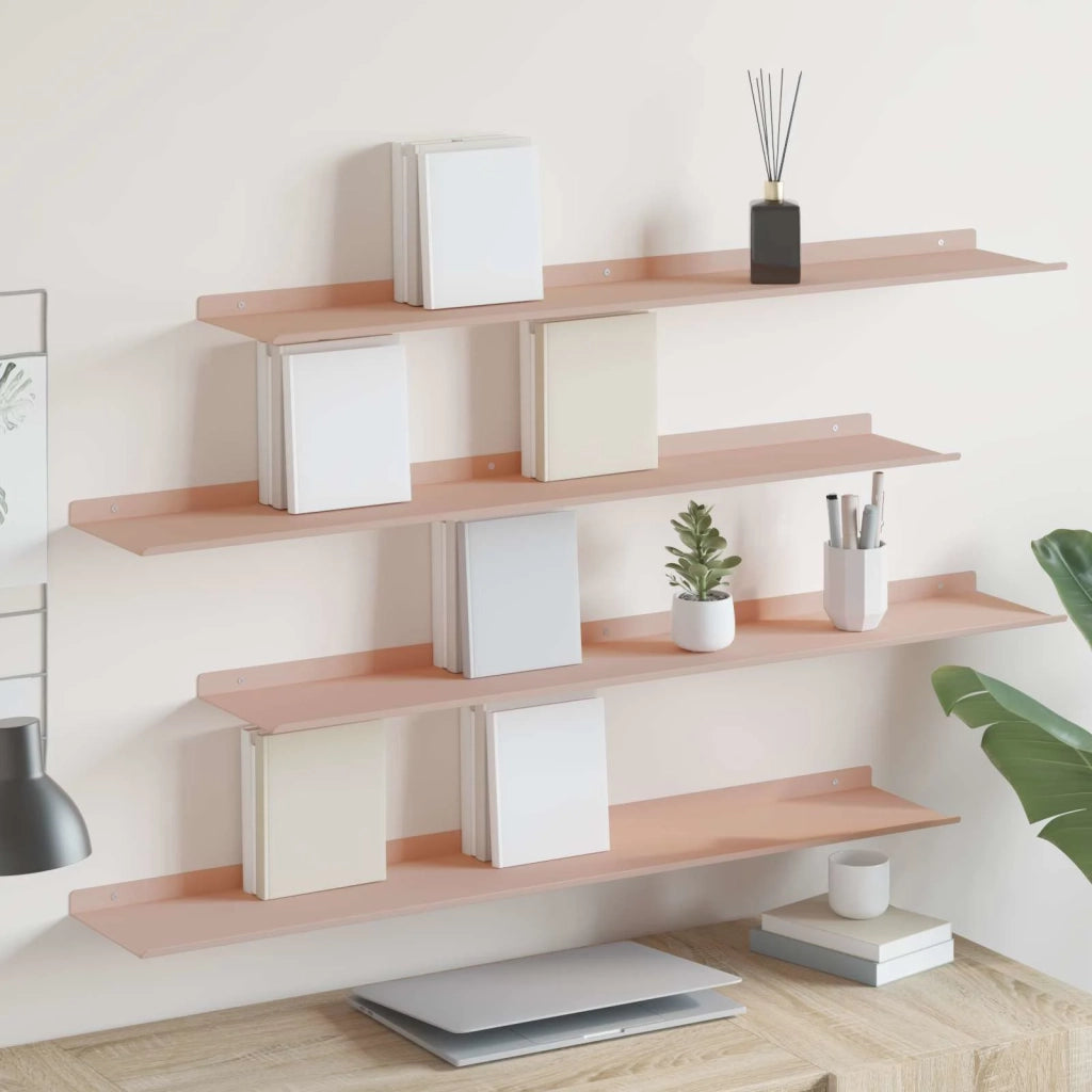 4 pz Mensola | Ripiano | Scaffale sospesa Rosa 100 x 18 x 2,5 cm Acciaio