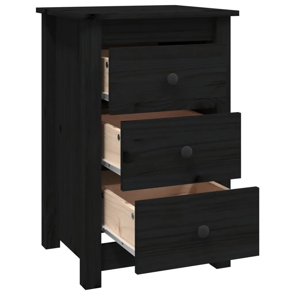 Comodini 2 pz-Set di 2 Tavolino da notte Nera 40x35x61,5 cm in Legno Massello di Pino 318817
