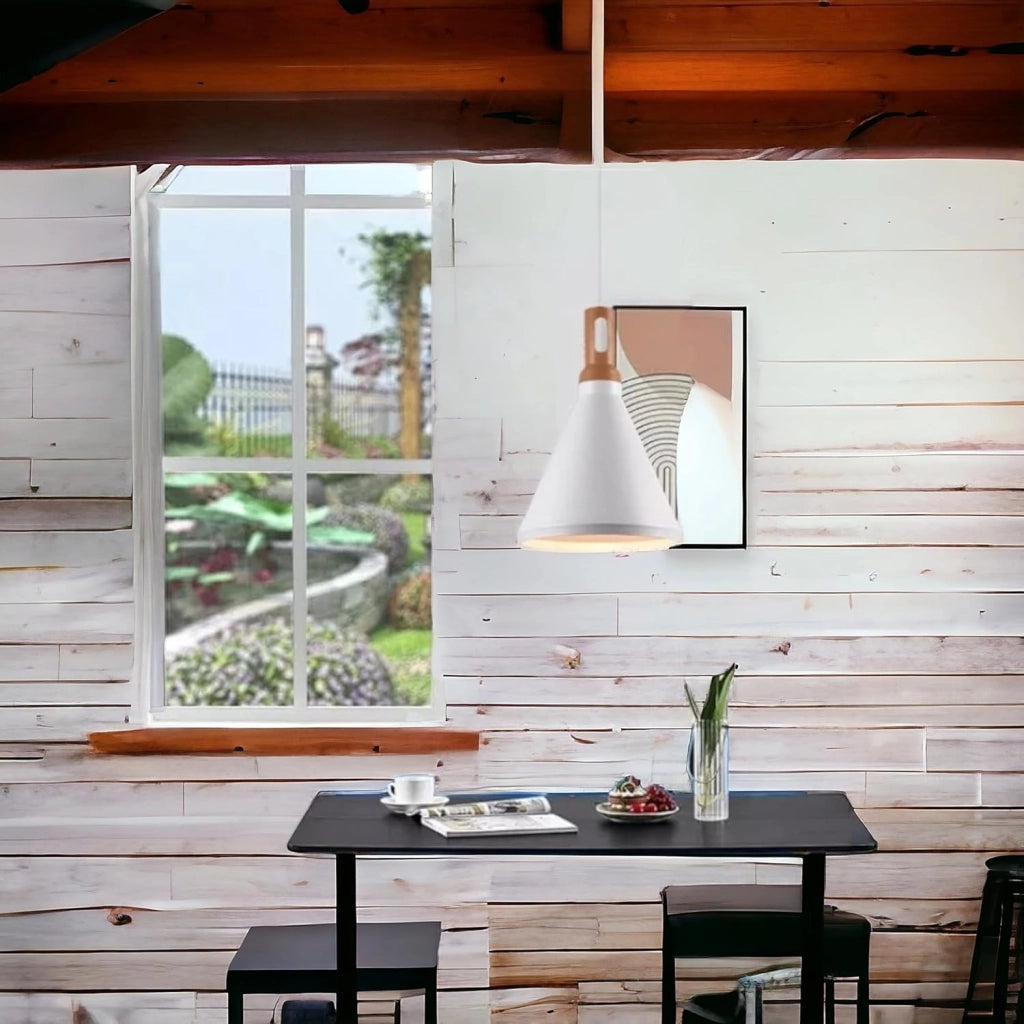 Lampadario da soffitto a sospensione con attacco E27 (lampadina non inclusa) moderno industriale a forma di cono Bianco 25x27 cm