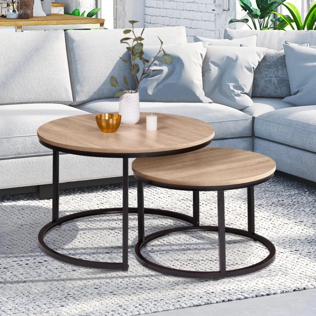 Set di 2 tavolini bassi impilabili DETROIT rotondi 54/70 dal design industriale