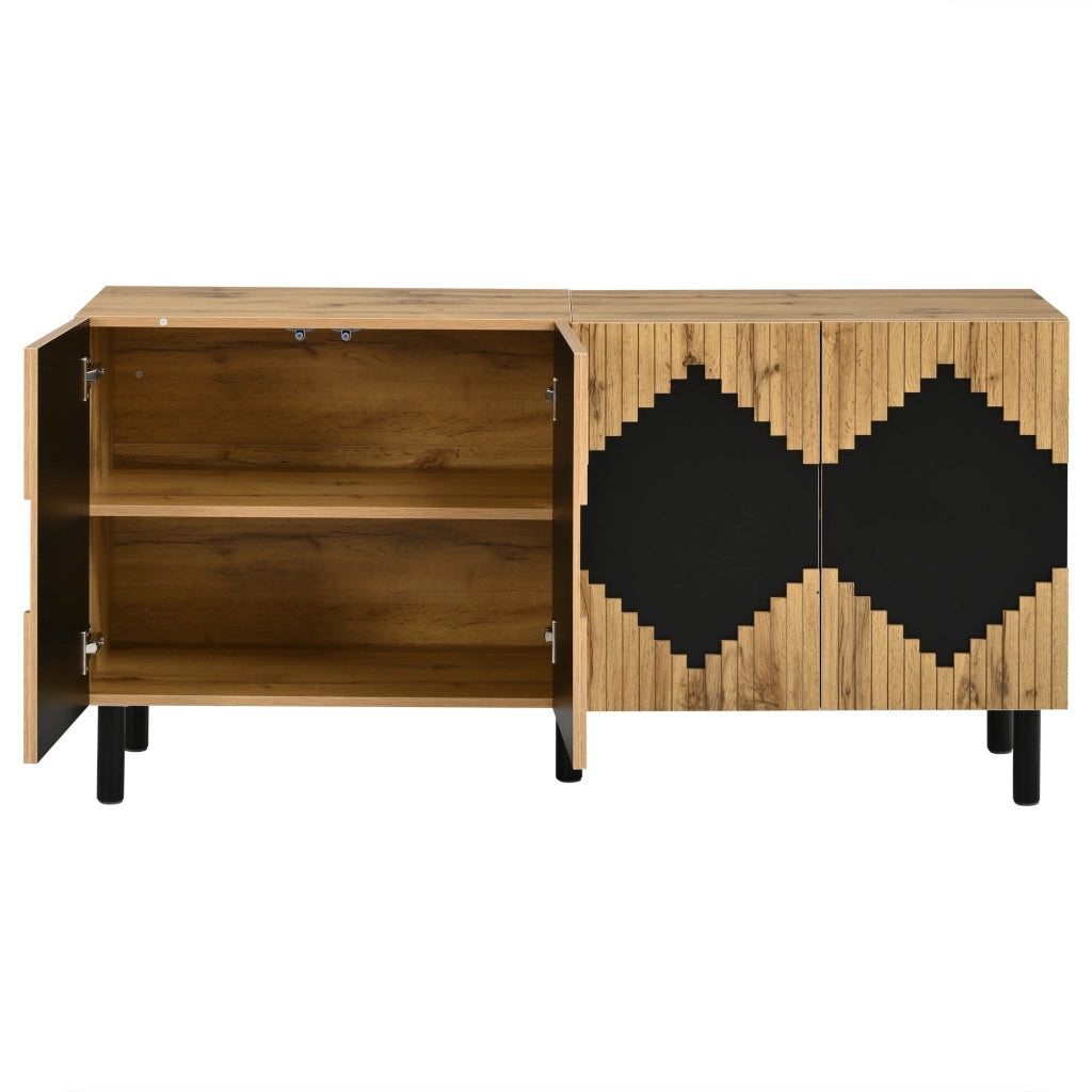 Credenza moderna con ante push-open, 140x40x70 cm, rovere naturale e nero
