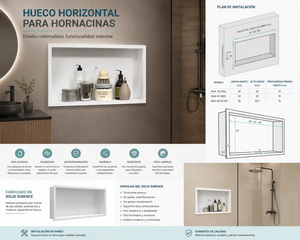 Nicchia bagno Solid Surface 30x80 cm - nero opaco