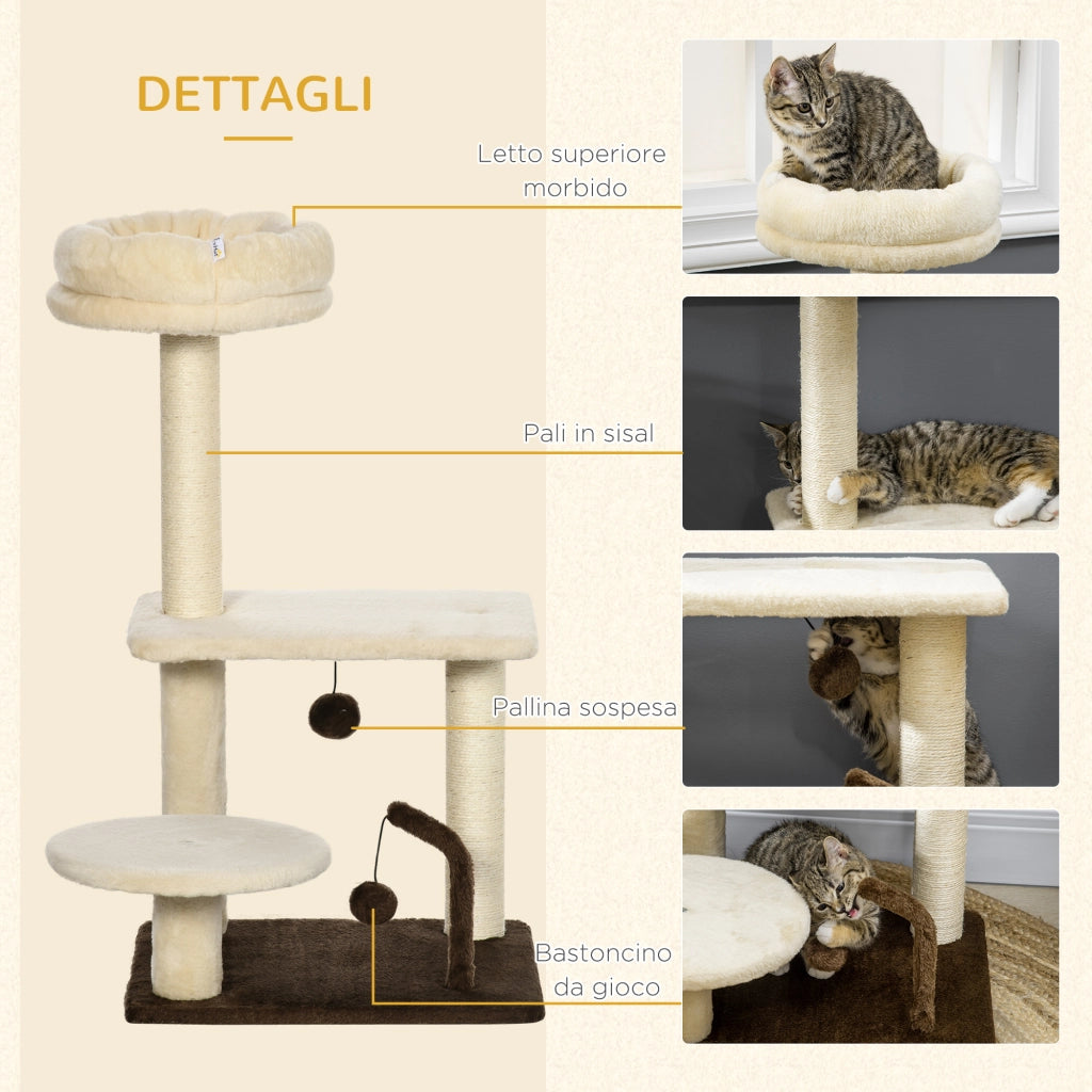 Albero Tiragraffi per Gatti con Palo in Sisal e Palline ¨C Zephmum ¨C Truciolato, Peluche, 44x38x81 cm