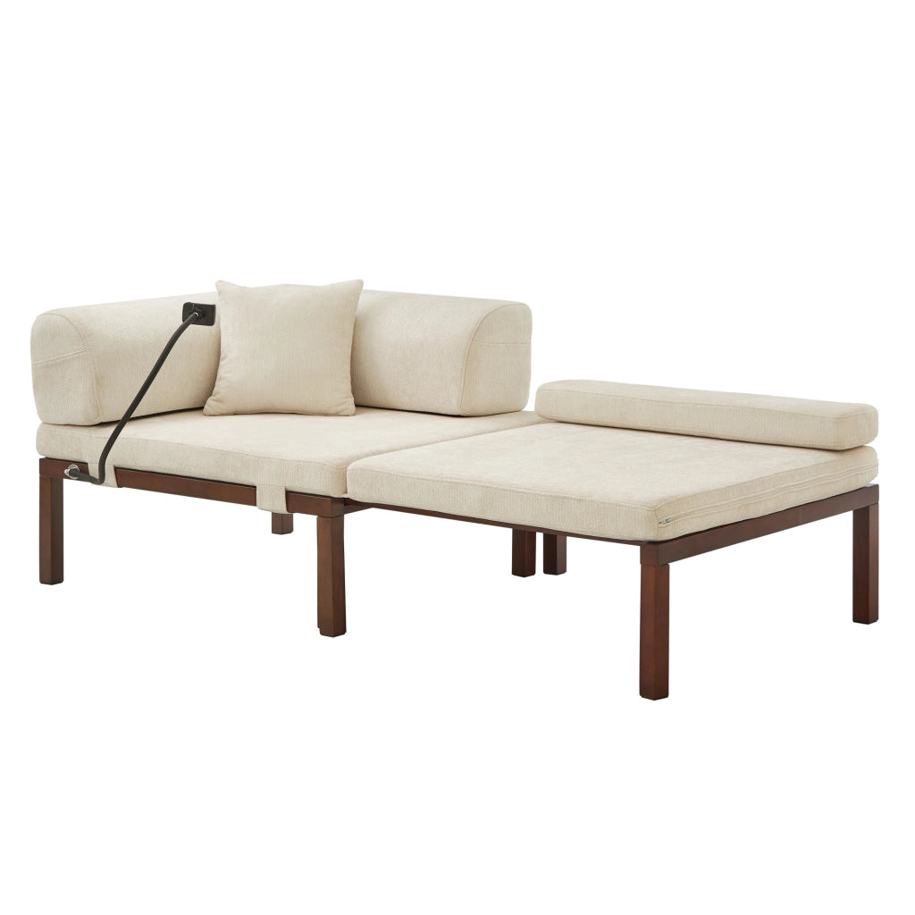 Divano letto singolo estraibile in velluto beige