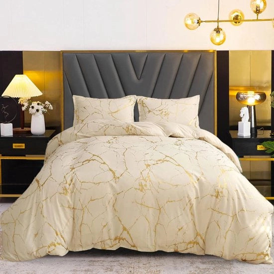 Set di coperte, 135 x 200 cm, 4 pezzi, finitura marmo, beige-bianco, set di coperte moderno, morbido, lanoso, coperta, microfibra, coperta reversibile, 2 coperte con cerniera, 2 cuscini 80 x 80 cm