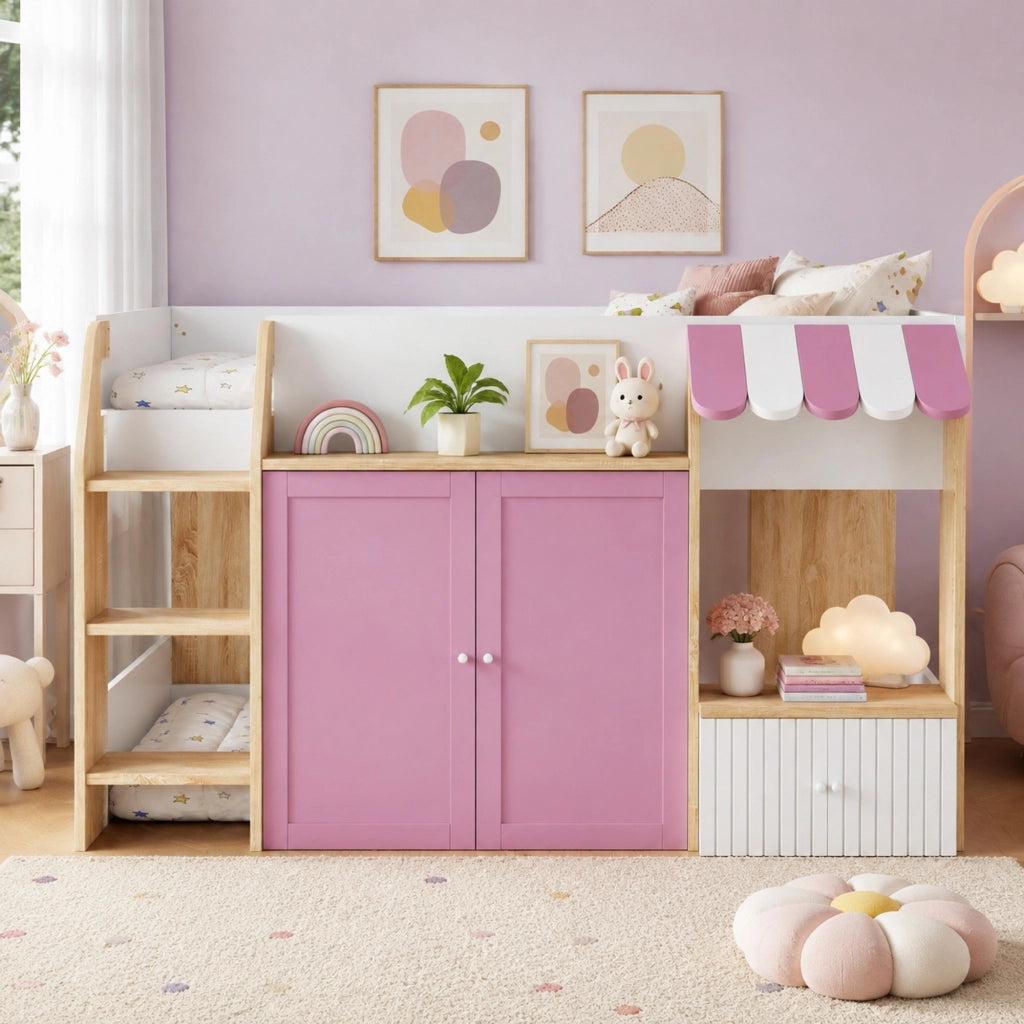 LETTO SOPPALCATO A CASA 90x200 cm Legno Bianco/Rosa