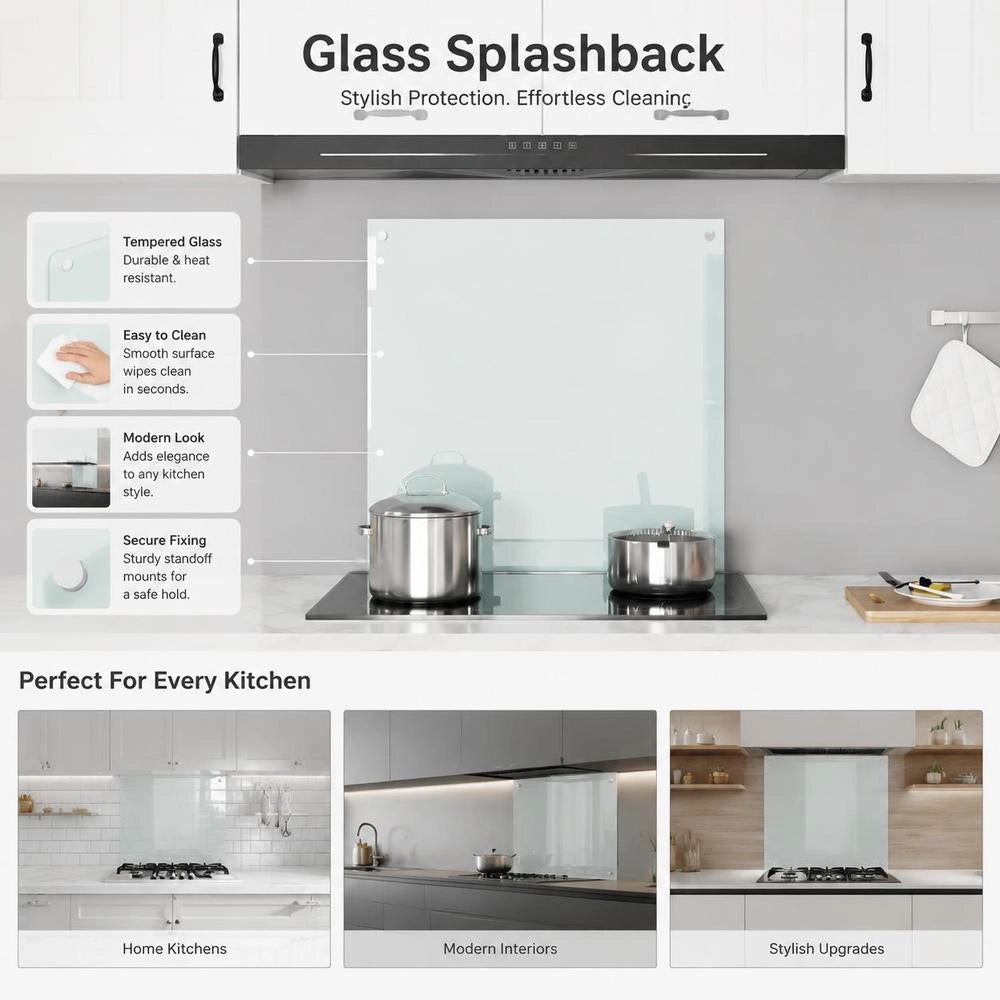 Kitchen Backsplash White 70x60 Cm Tempered Glass