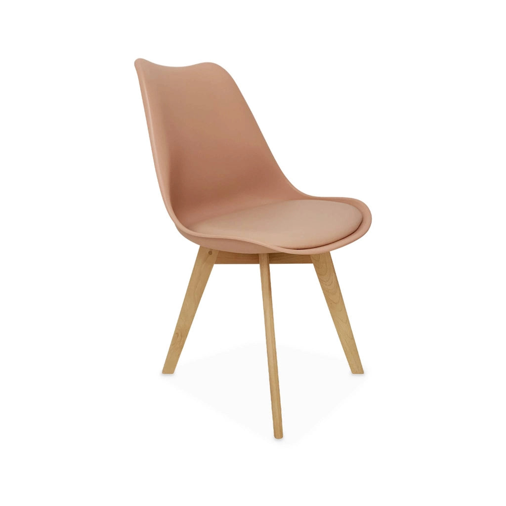Set 4 sedie scandinave imbottite con gambe in legno , rosa antico