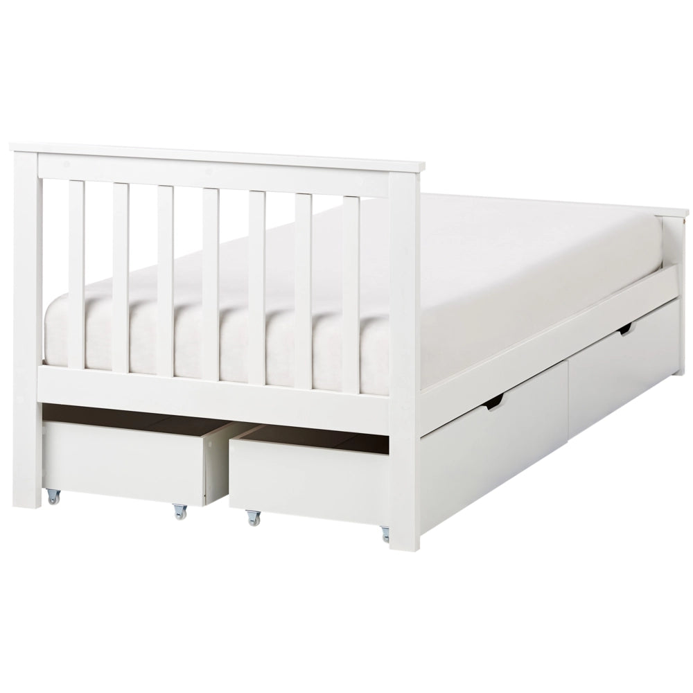 Letto singolo Legno di Pino Bianco con Rete a Doghe Minimalista 90 x 200 cm Testiera a doghe minimalista con 4 cassetti