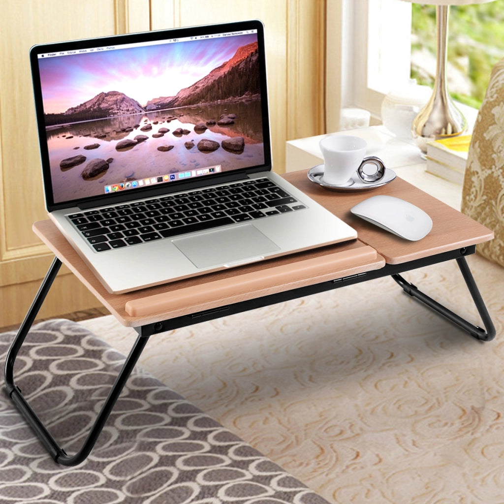Tavolino portatile pieghevole per letto con piano inclinabile ufficio e viaggi, Tavolino per laptop colazione a letto Naturale