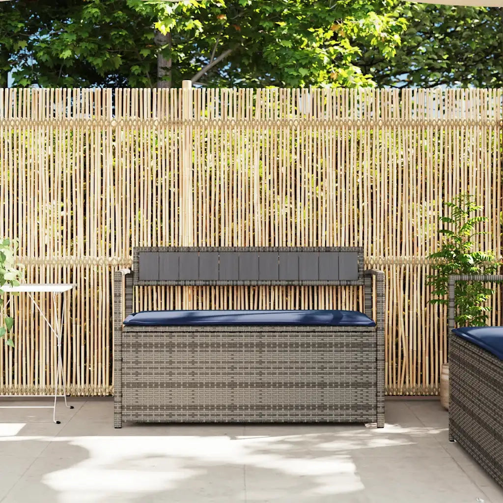 Panchina Portaoggetti da Giardino | Panca da Giardino con Cuscino Grigio in Polyrattan