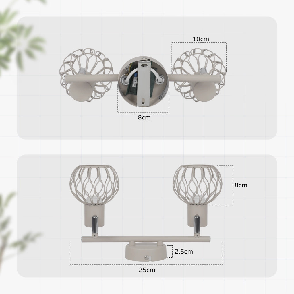 ZMH Faretto da soffitto 2 Luci Grigio E14 Metall Orientabile Moderni per Soggiorno Cucina Corridoio Senza Lampadina