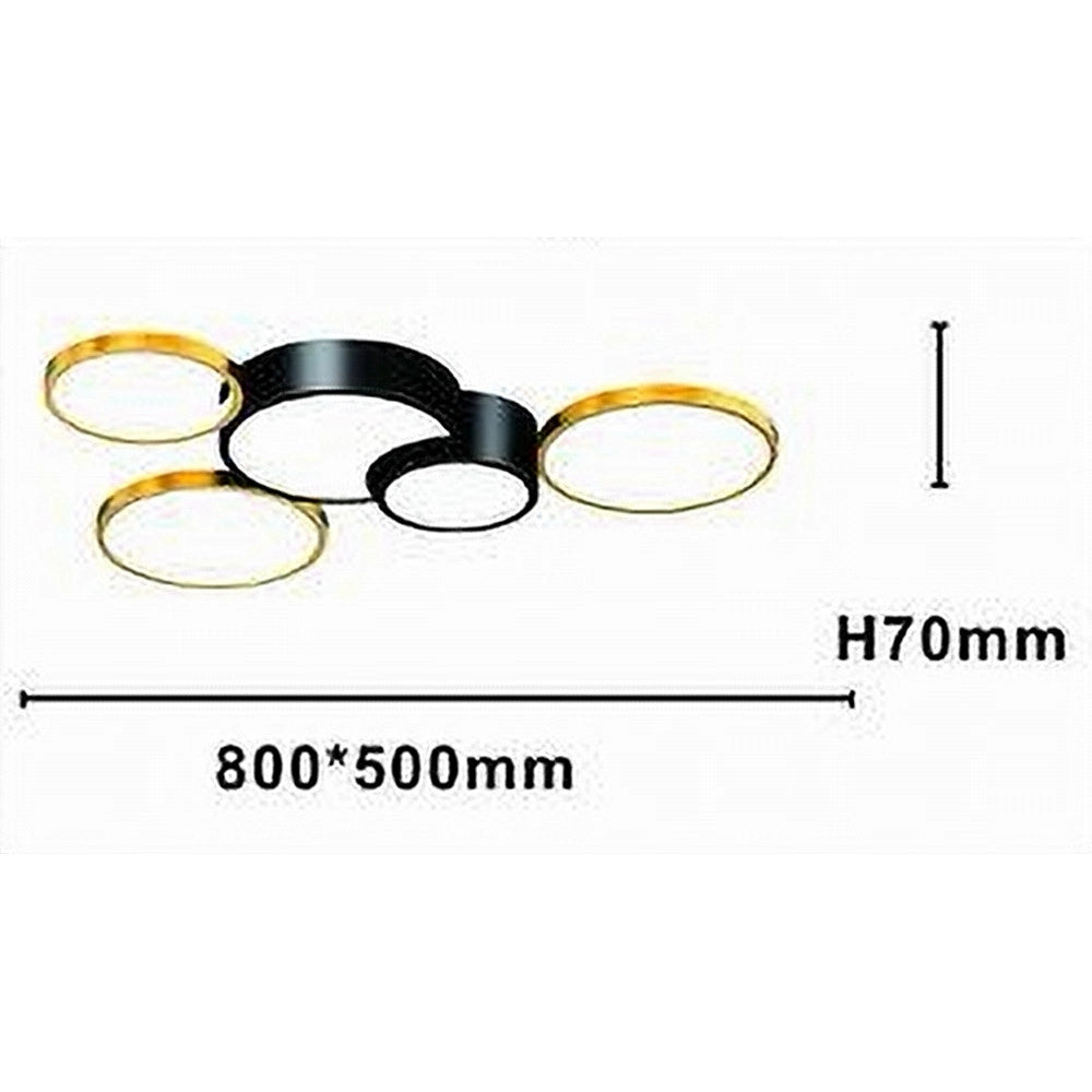 Trade Shop - Plafoniera Led 48w 5 Cerchi Oro Nero Lampada Da Soffitto Moderno Luce 4000k 70999 -