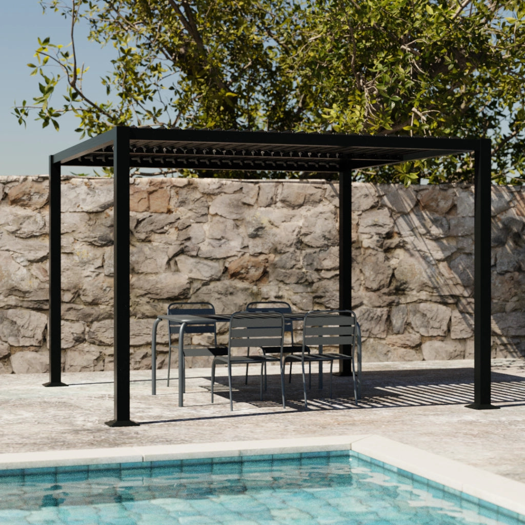 Pergola bioclimatica 3x3m in alluminio e acciaio, lamelle orientabili,