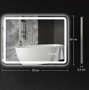 Specchio bagno LED ULEVR con Bluetooth, orologio, antiappannamento e luce regolabile, argento