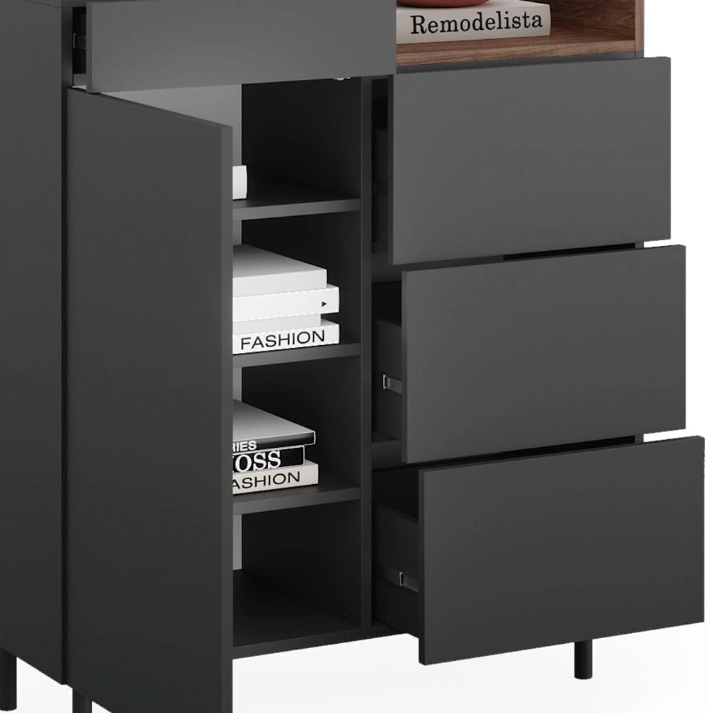 Cassettiera per camera da letto Anika, Antracite, 40 x 100 cm, per l'utilizzo come tavolino laterale con vano portaoggetti aperto