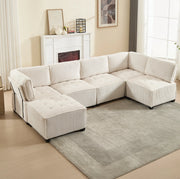 Divano modulare 6 posti in velluto a coste beige