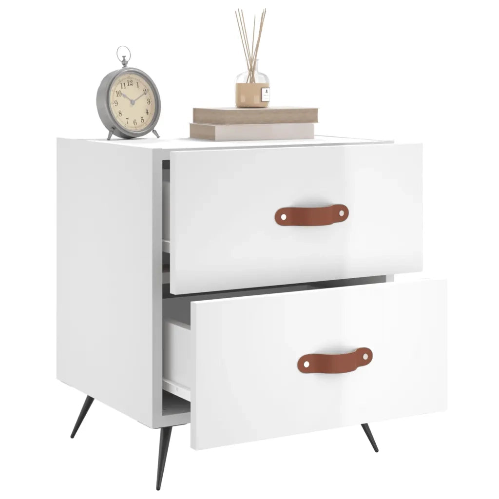 Comodino-Tavolino da notte Bianco Lucido 40x35x47,5 cm in Legno Multistrato