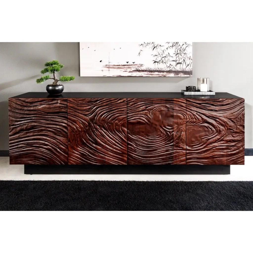 Buffet 175 cm 4 porte legno massiccio acacia nero e noce scuro – Collezione GAÏA