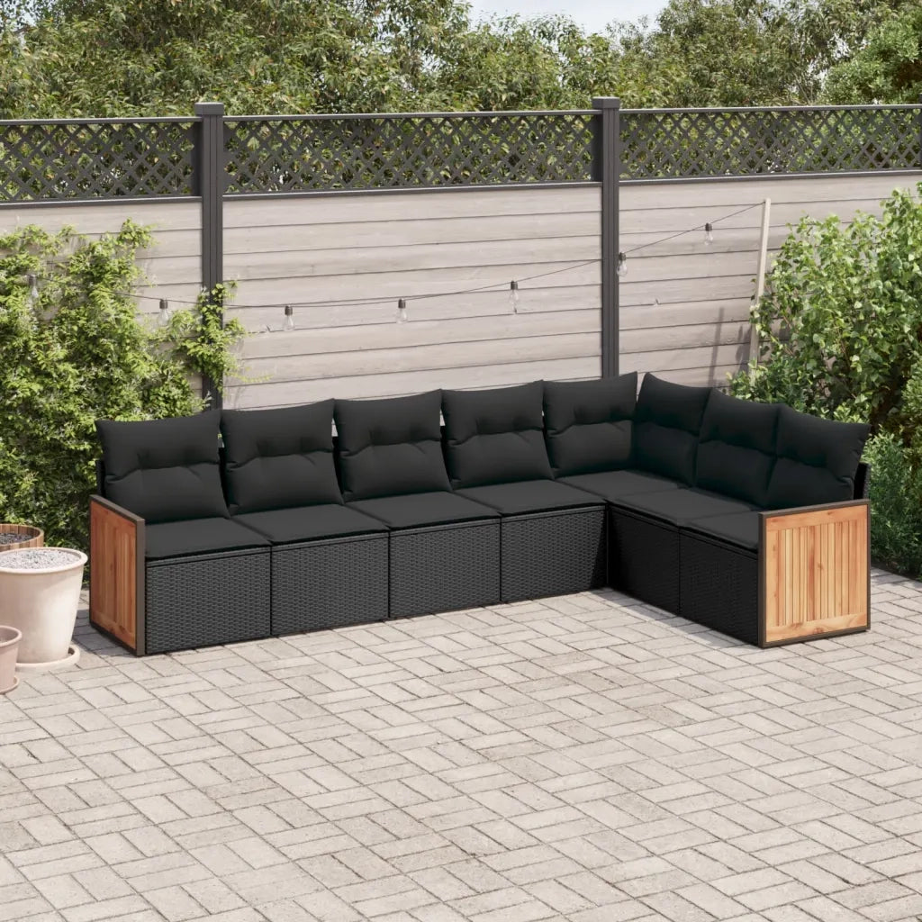 Set Divani da Giardino con Cuscini 7pz Nero Polyrattan 3227707