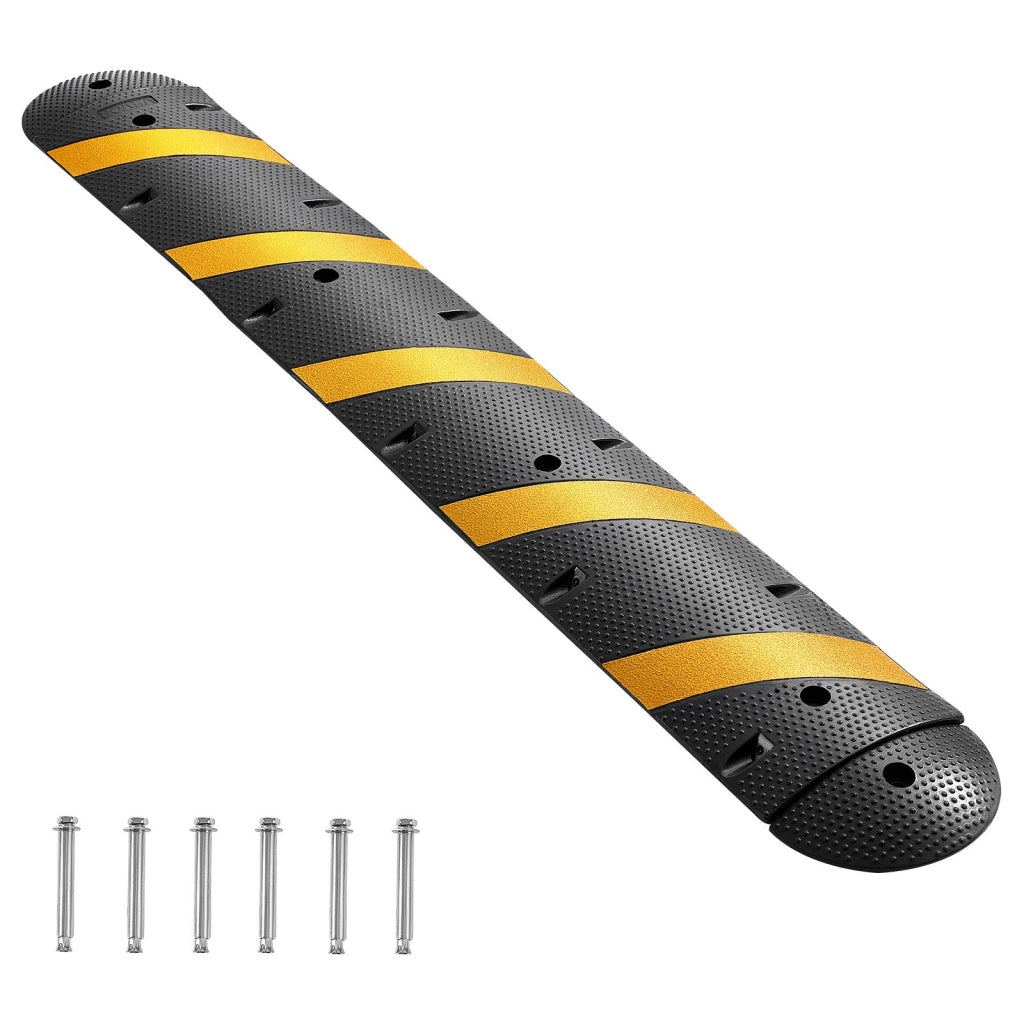 Dosso Rallentatore in Gomma 1828 mm SH-R14, Rampa Proteggi Cavi a 2 Canali, Carico 9979 kg/Asse, Nero e Giallo con Viti