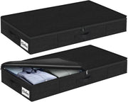 Compartimento di archiviazione per sotto il letto con coperchio, 12 cm alto, 2 pezzi di commode pieghevole sotto il letto, ripostiglio lavabile per abiti e organizzazione, 3 maniglie, chiusura a zip, scatole di archiviazione per abiti e coperte