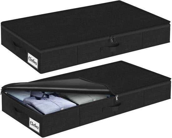 Compartimento di archiviazione per sotto il letto con coperchio, 12 cm alto, 2 pezzi di commode pieghevole sotto il letto, ripostiglio lavabile per abiti e organizzazione, 3 maniglie, chiusura a zip, scatole di archiviazione per abiti e coperte