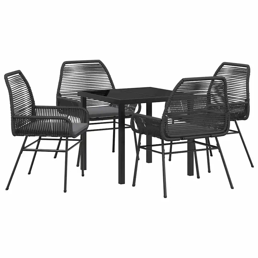 Set da Pranzo per Giardino con cuscino 5 pcs Nero polyrattan 3380870
