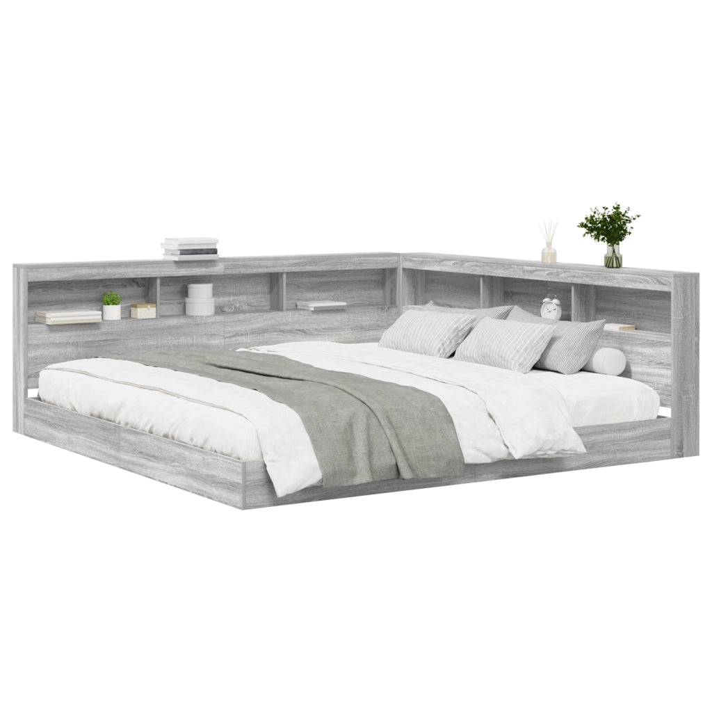 Letto con libreria Grigio Sonoma 180x200 cm in legno ingegnerizzato