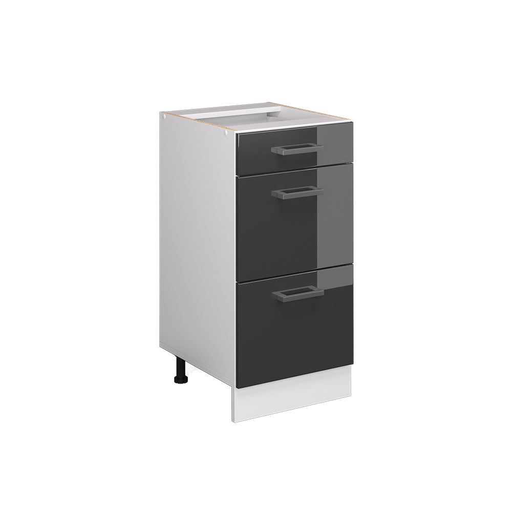 Mobiletto base per cucina R-Line Antracite lucido/Bianco 40 cm con cassetti, senza piano di lavoro Vicco