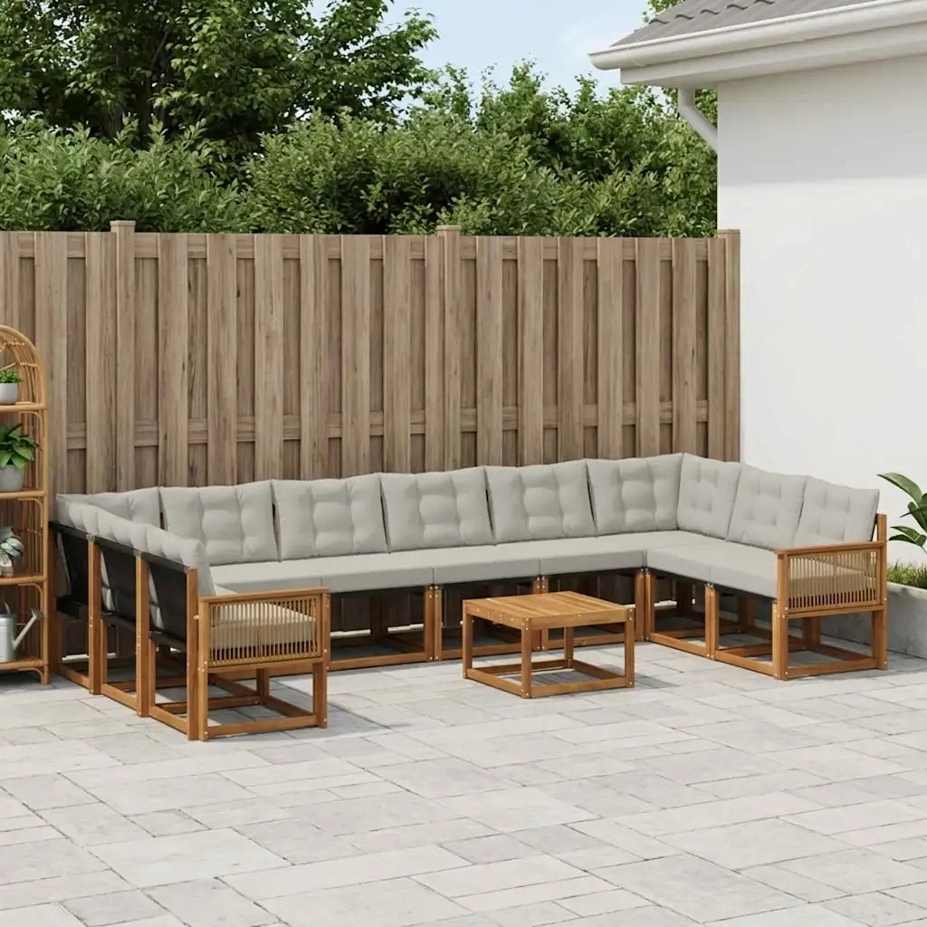 Set di divani da esterno 11 pcs Naturale e Grigio Chiaro