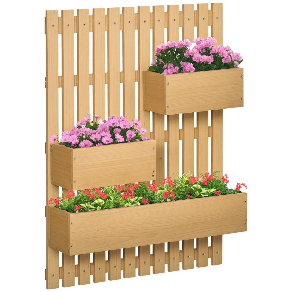 Fioriera da Esterno Verticale in Legno con 3 Vasi Rimovibili, 60x16x80cm