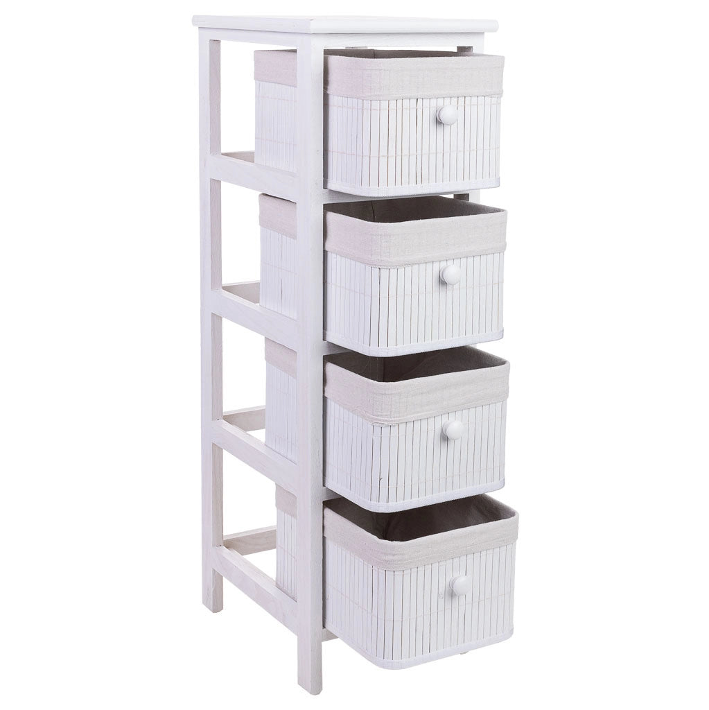 Cassettiera in legno con 4 cassetti in bambù foderati 26x32x81