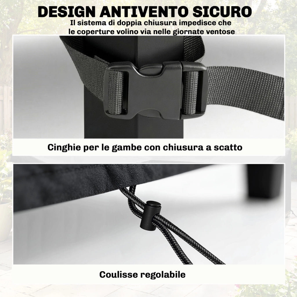 Set 4 Coperture per Mobili da Giardino 4 Pezzi Impermeabili in Tessuto Oxford 420D Nero
