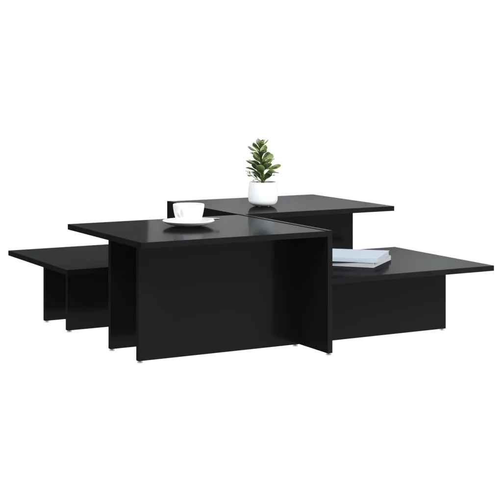 2 pz Tavolini da salotto | Tavolino da caff¨¨ | Tavolino da Soggiorno Nero Lucido in Legno Multistrato