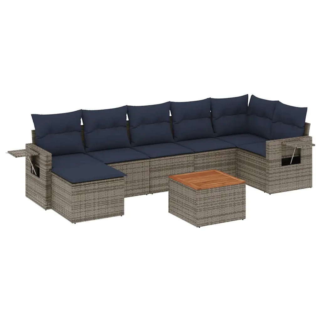 Set Divani da Giardino 8 pz con Cuscini Grigio in Polyrattan 3224675