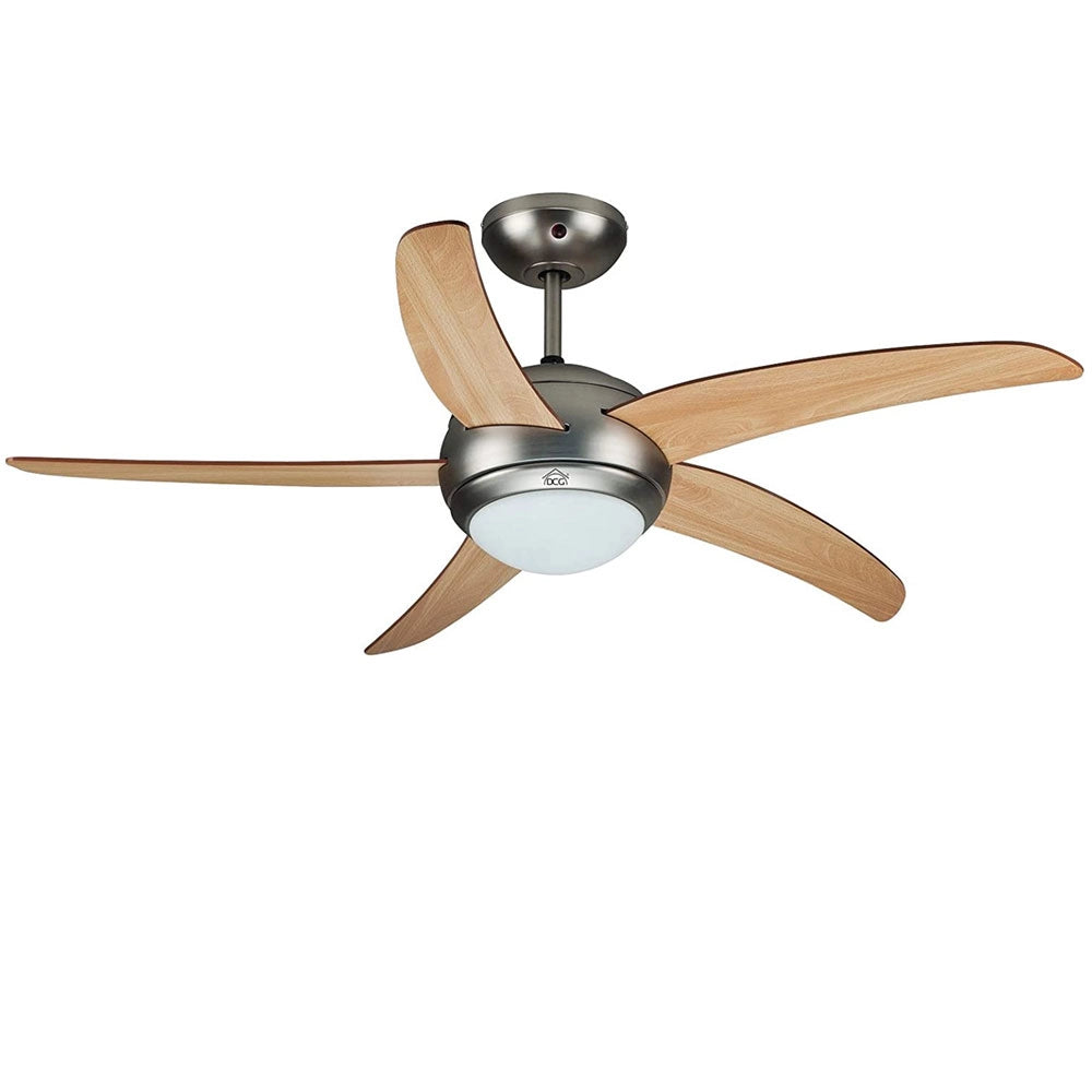 Ventilatore da Soffitto 5 Pale Legno con Lampada e Telecomando Diametro 120cm