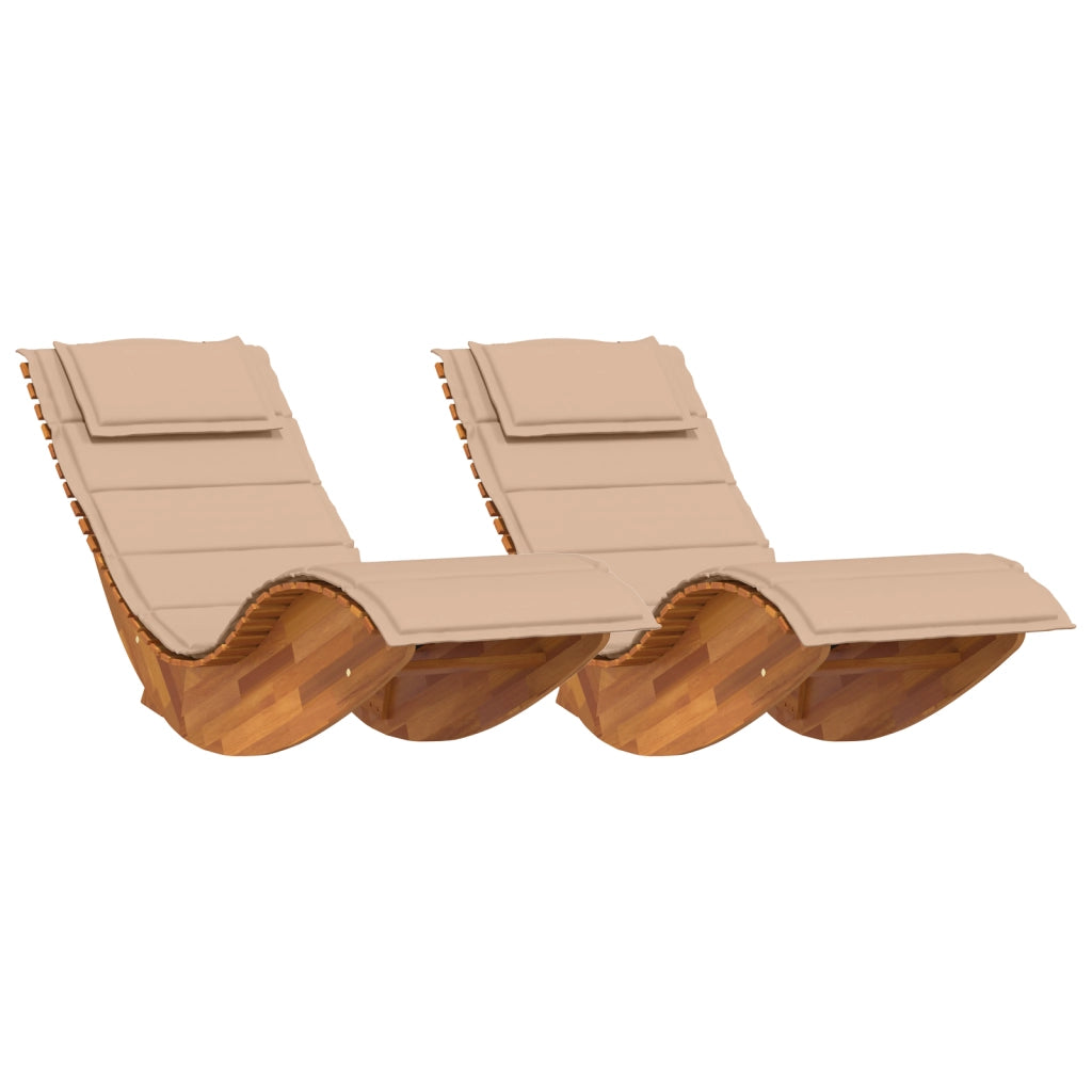 Sdraio a dondolo con cuscini 2 pcs in legno massello di acacia