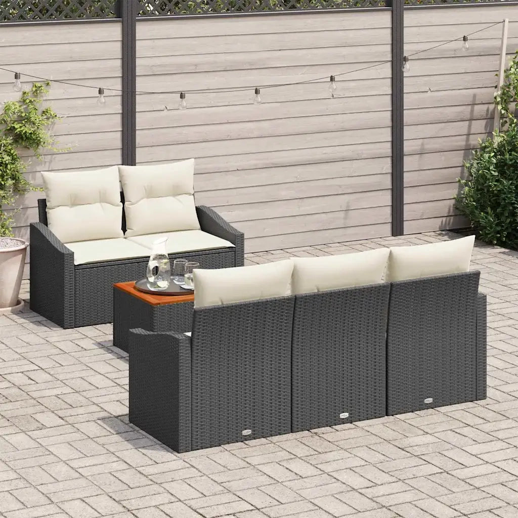 Set Divano da Giardino 6 pcs Nero e Crema polyrattan 3356437