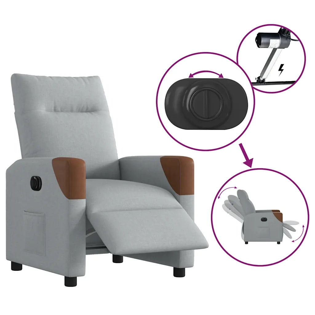 Poltrona | Sedia Relax Elettrica Reclinabile Grigio Chiaro in Tessuto