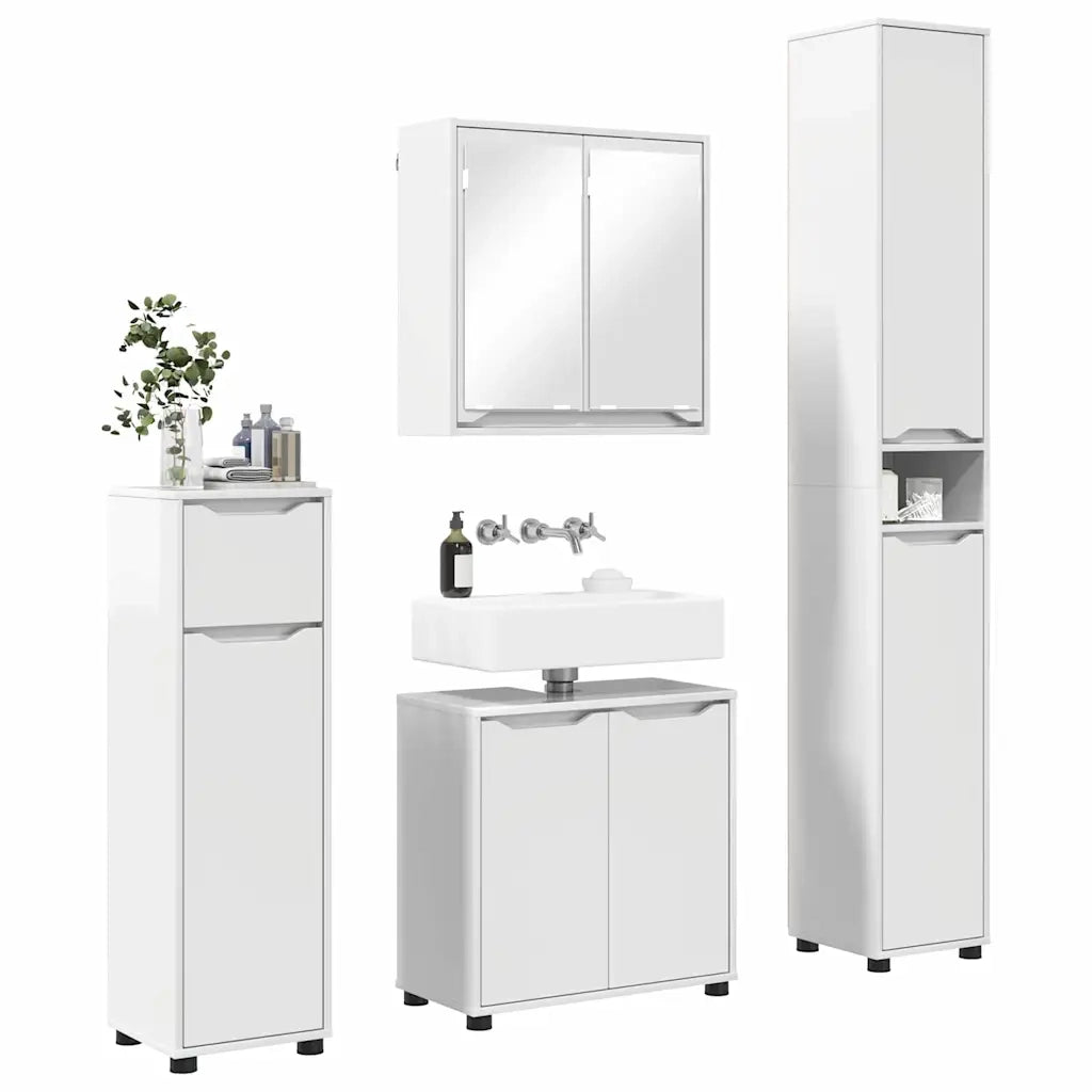 Set di mobili per il bagno con cassetto 4 pcs Bianco Lucido