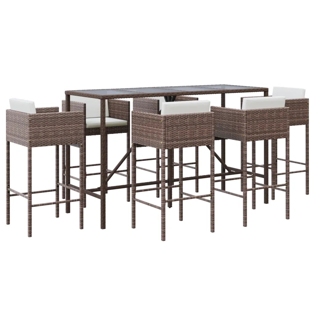 Set Bar da Giardino 7 pz con Cuscini in Polyrattan Marrone 3200649