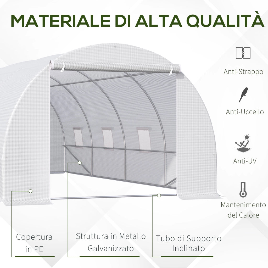 EasyComfort Serra da Giardino a Tunnel Per Piante, Struttura in Metallo e Copertura in PE, 6x3x2m, Bianco