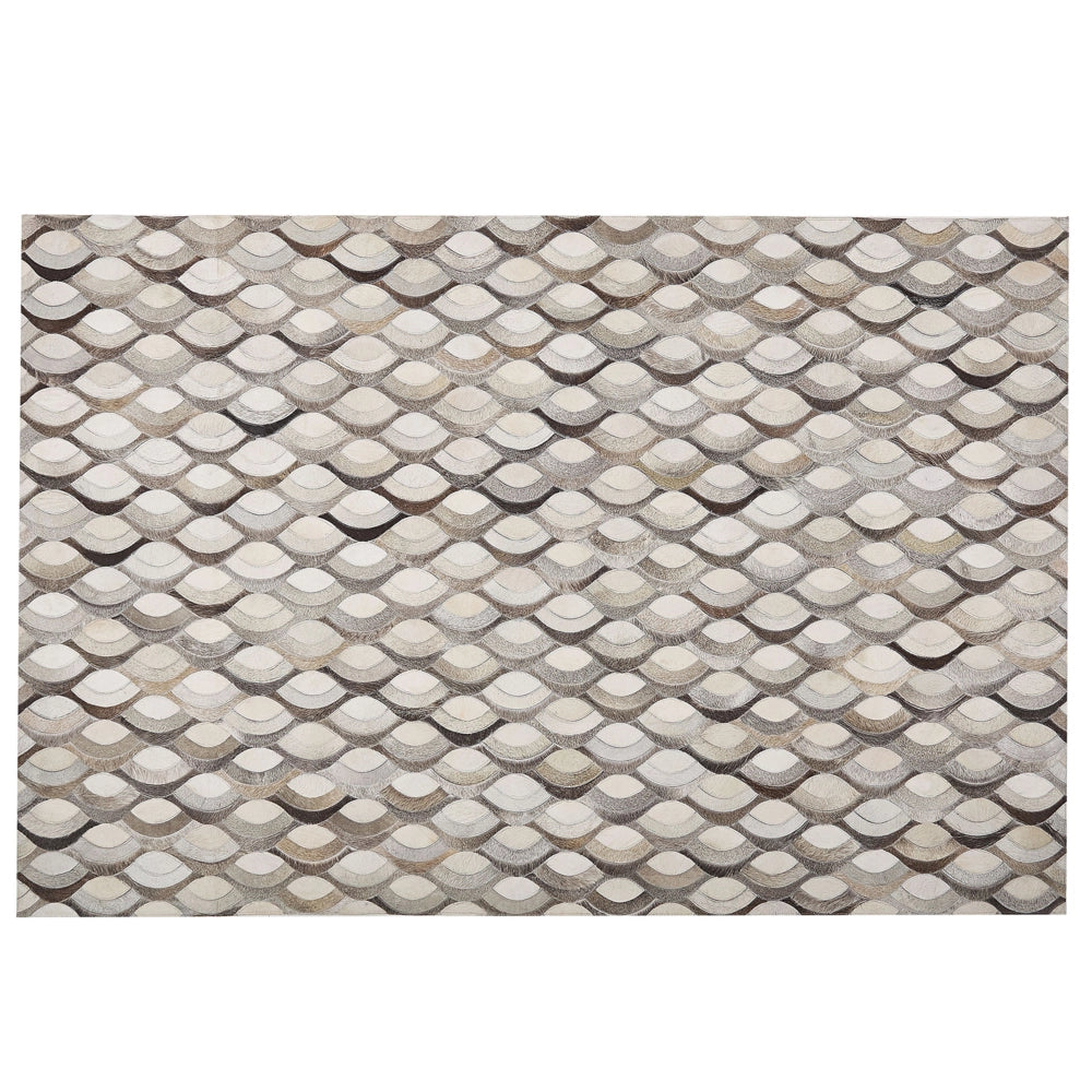 Tappeto tappetino Pelle Bovina Beige e Marrone 140 x 200 cm Motivo Patchwork Intreccio Retro