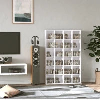 Mobile Libreria porta CD da 24 Ripiani ad Altezza Regolabile, in Truciolato, 130.5x89x20 cm, Bianco