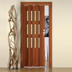 Porta a Soffietto da Interno 88,5x214 cm in PVC con Vetro Florance Ciliegio