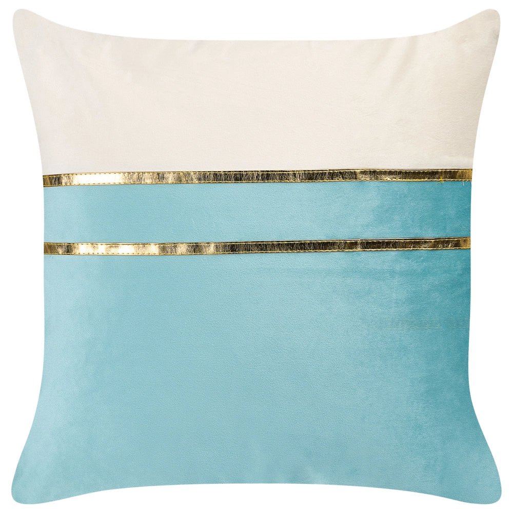 Set di 2 cuscini in velluto blu e beige con dettagli dorati 45 x 45 cm glamour soggiorno camera da letto