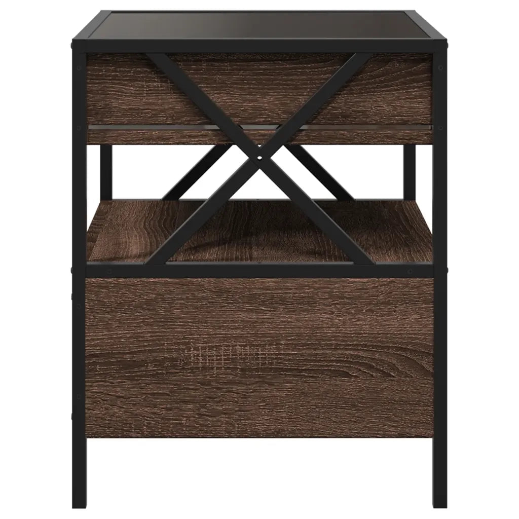 Comodino | Armadio da Notte | Mobiletto da notte con LED Infinity Rovere Marrone 40x40x51 cm