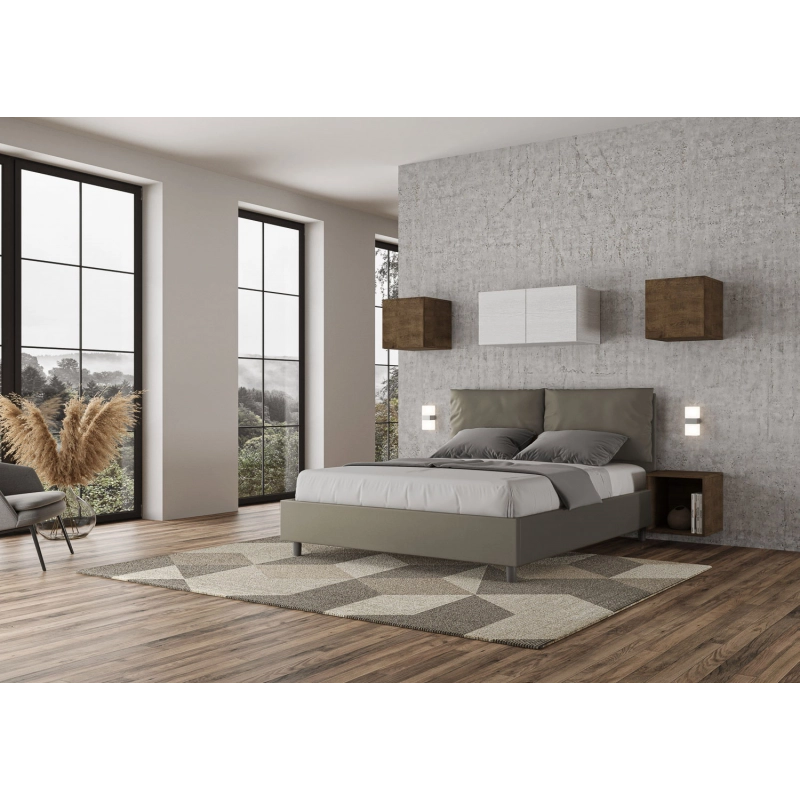 Letto imbottito Matrimoniale 160x190 cm Antea - Similpelle,Cappuccino,Con rete